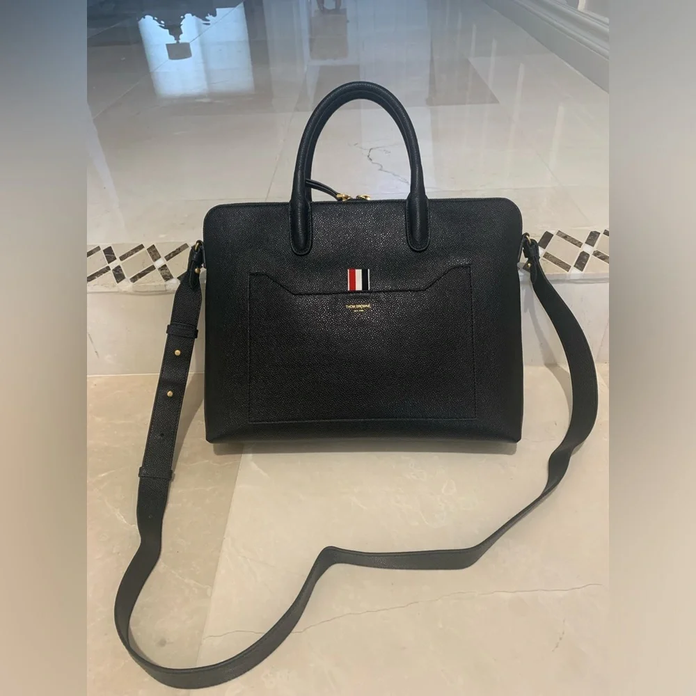 THOM BROWNE Black Pebble Grain Briefcase